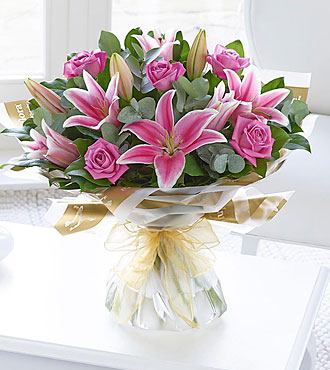 Pink Rose and Lily hand t