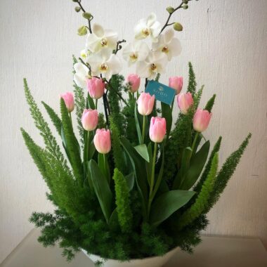 Arreglo Eterna Amistad con tulipanes y orquídeas